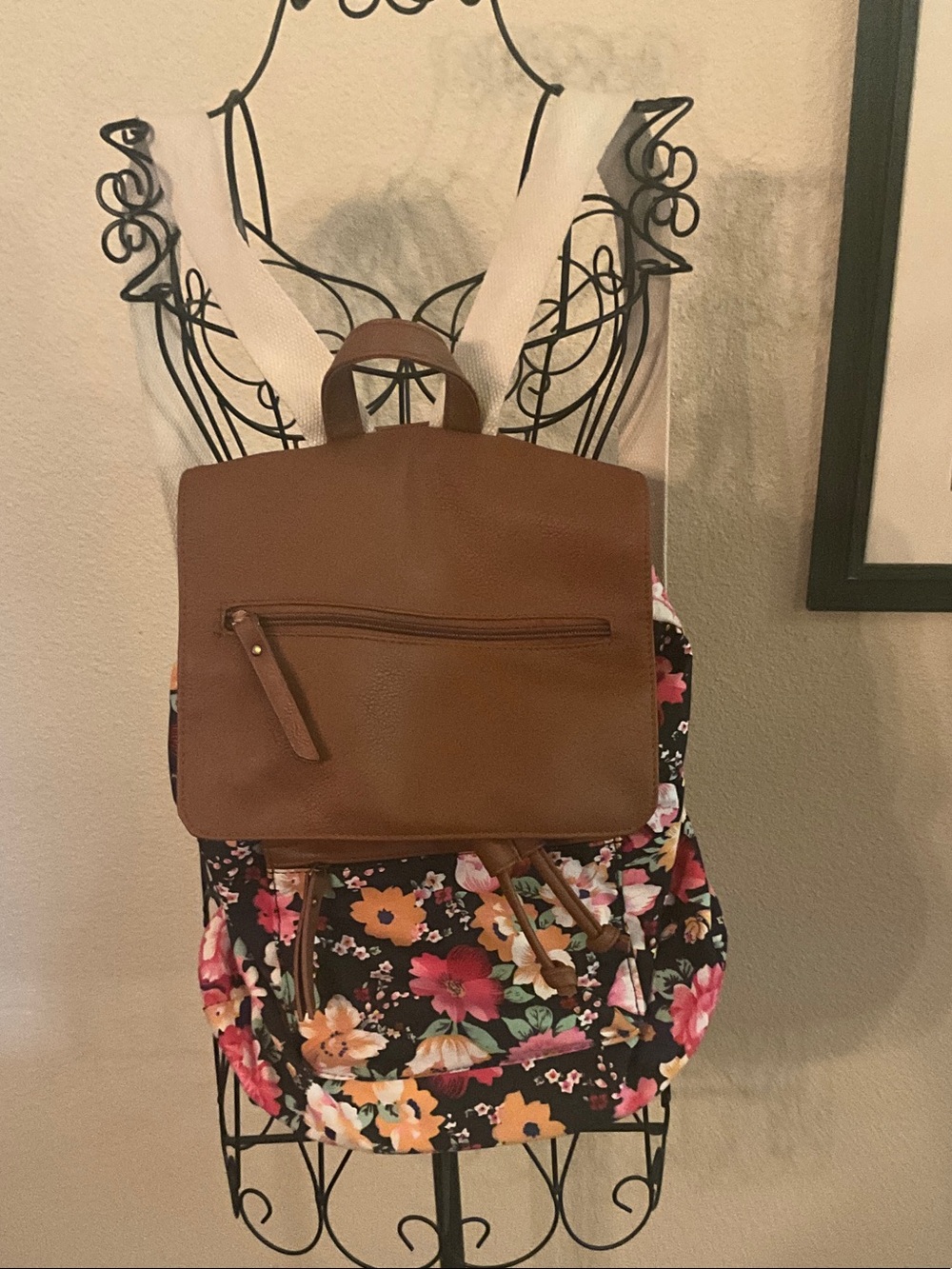 Madden Girl Brown Faux-Leather Floral Canvas Backpack